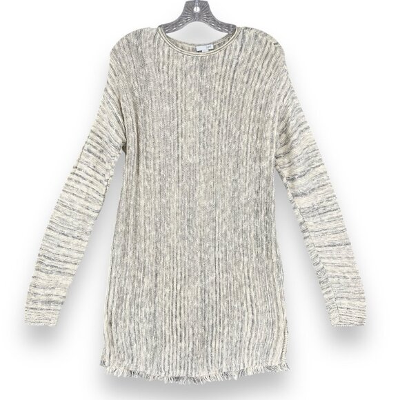 J. Jill Sweater Tunic Texture‎ Knit Fray Hem Stretch Button Casual Cotton - Picture 1 of 12